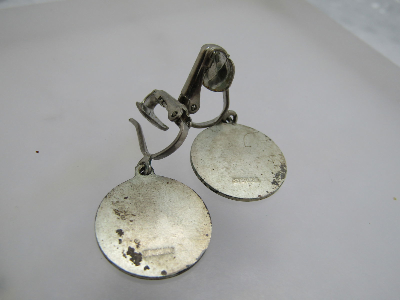 Vintage Sterling Faux 1882 Coin Earrings, Clip, 1960's - 4