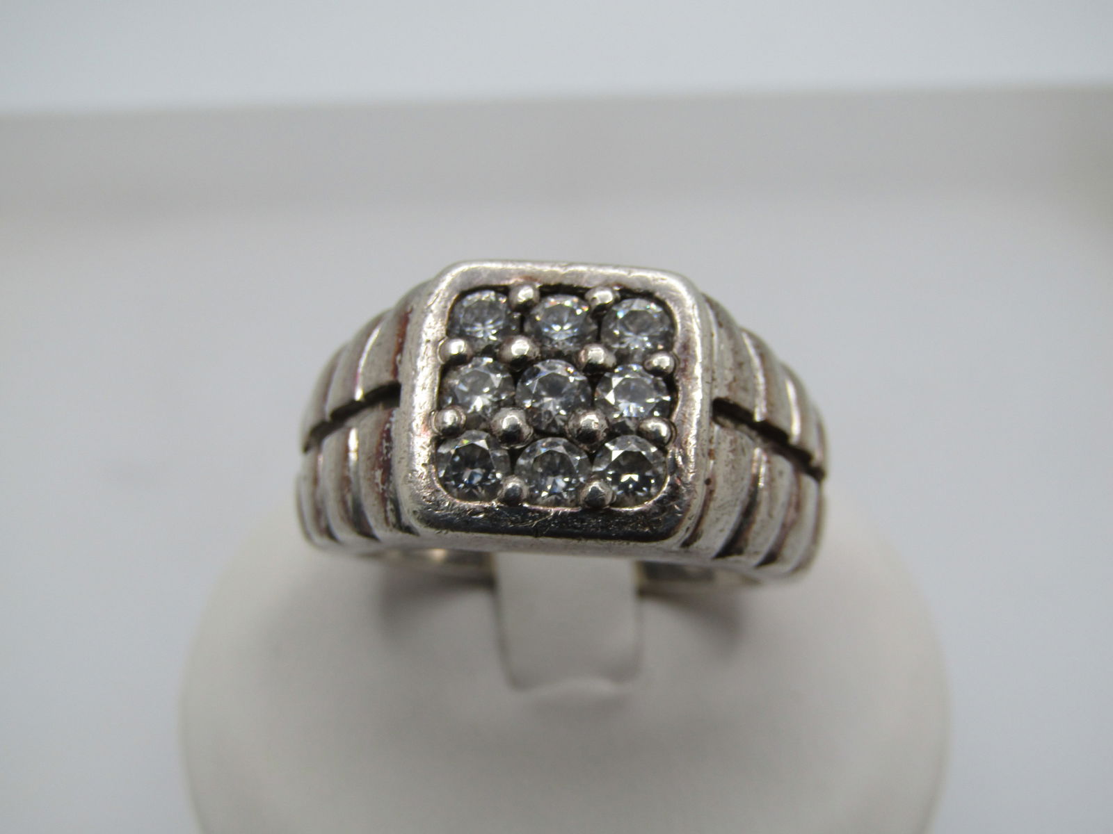 Sterling Silver CZ Men's Ring, Sz. 8, Flat-Top, Diamonique - 2