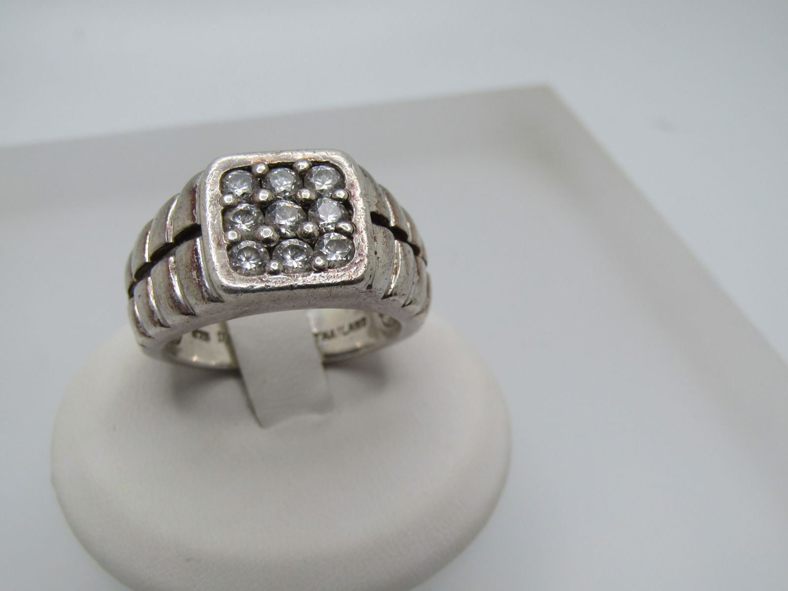 Sterling Silver CZ Men's Ring, Sz. 8, Flat-Top, Diamonique - 3
