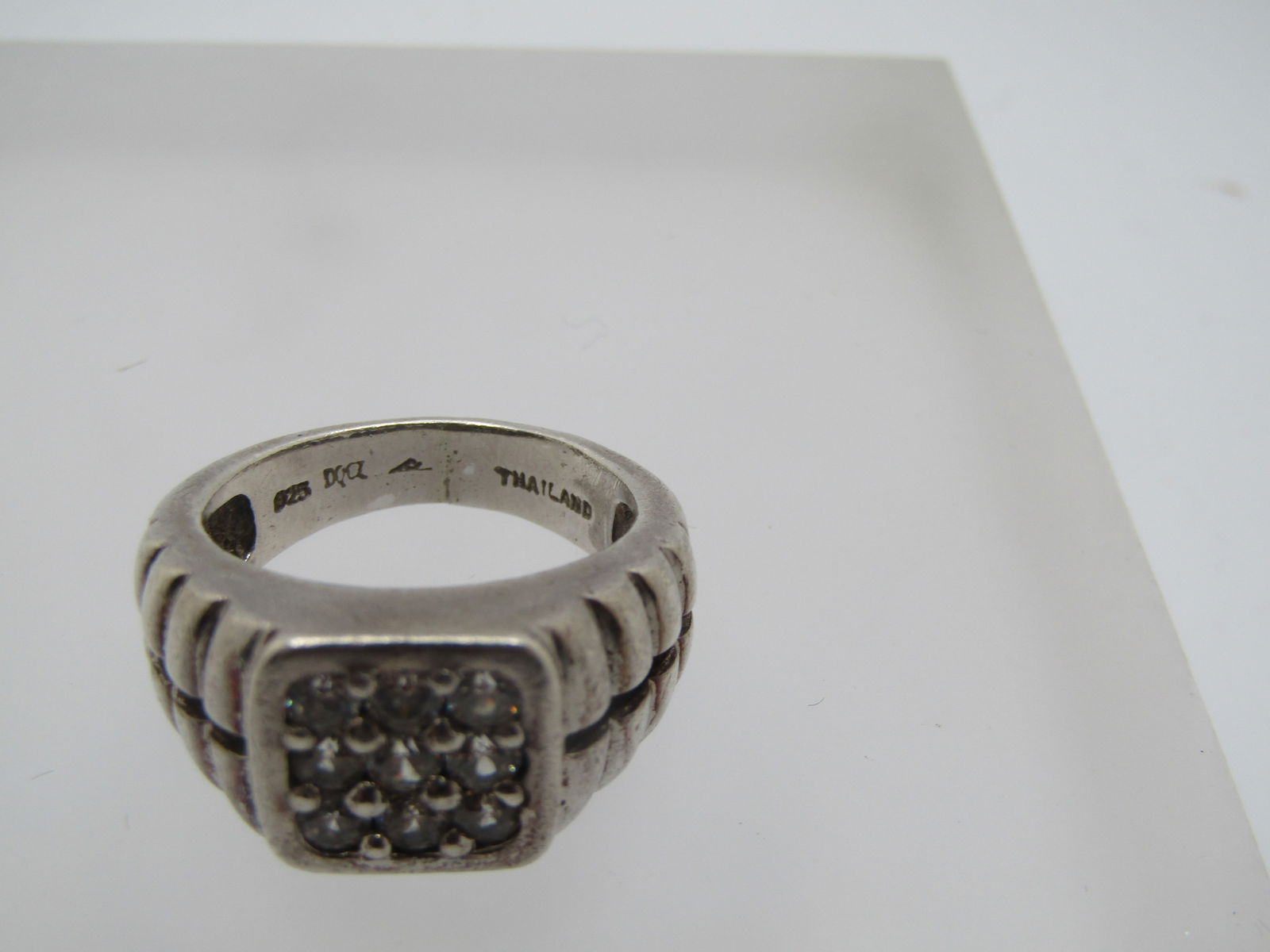 Sterling Silver CZ Men's Ring, Sz. 8, Flat-Top, Diamonique - 4