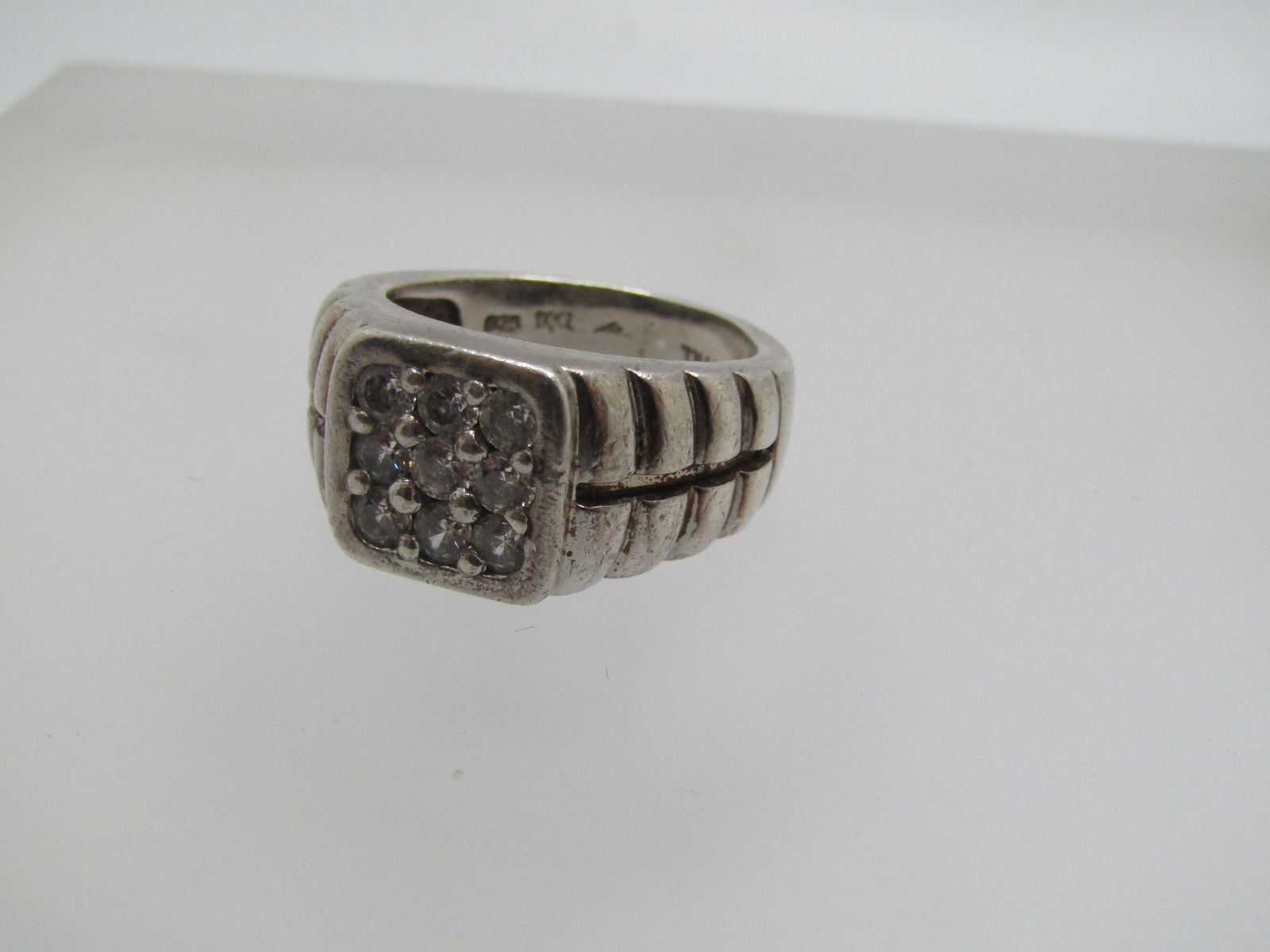 Sterling Silver CZ Men's Ring, Sz. 8, Flat-Top, Diamonique - 5