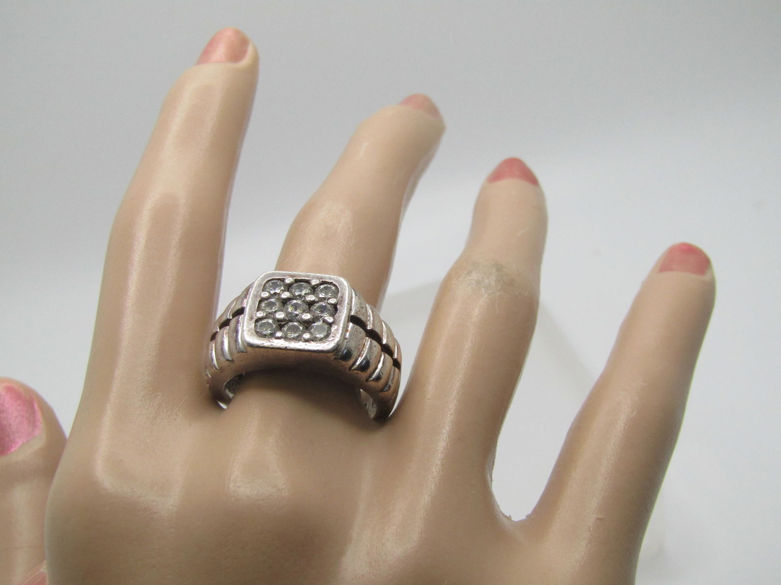 Sterling Silver CZ Men's Ring, Sz. 8, Flat-Top, Diamonique - 7