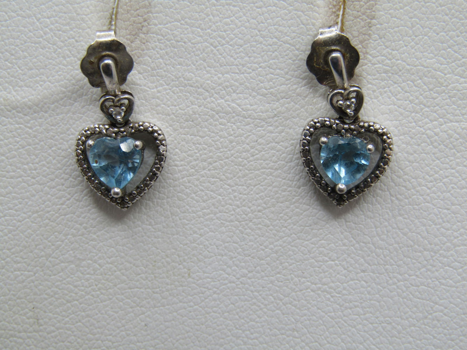 Vintage Sterling Topaz & Diamond Heart Earrings, Pierced - 2