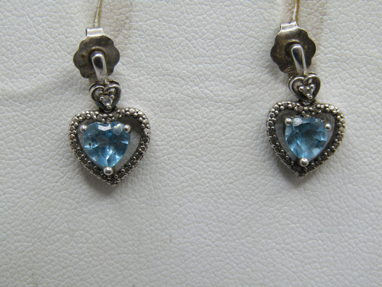 Vintage Sterling Topaz & Diamond Heart Earrings, Pierced - 3