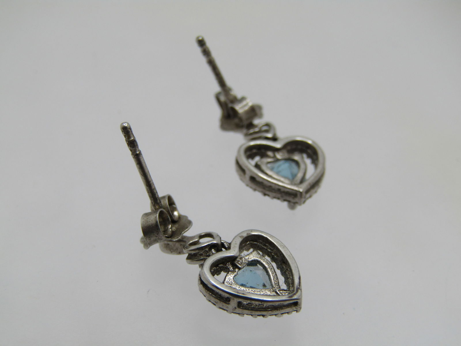 Vintage Sterling Topaz & Diamond Heart Earrings, Pierced - 4