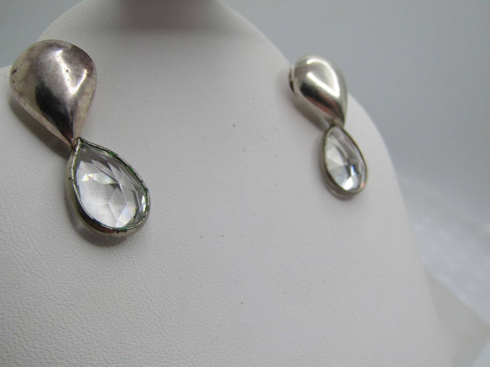 Vintage Teardrop Stud & Crystal Drop Earrings, Pierced, Marked .925 - 2