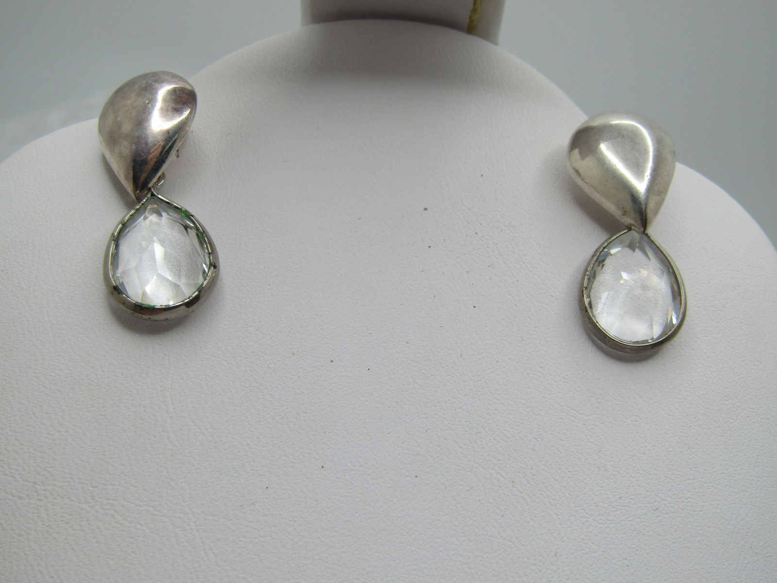 Vintage Teardrop Stud & Crystal Drop Earrings, Pierced, Marked .925 - 3