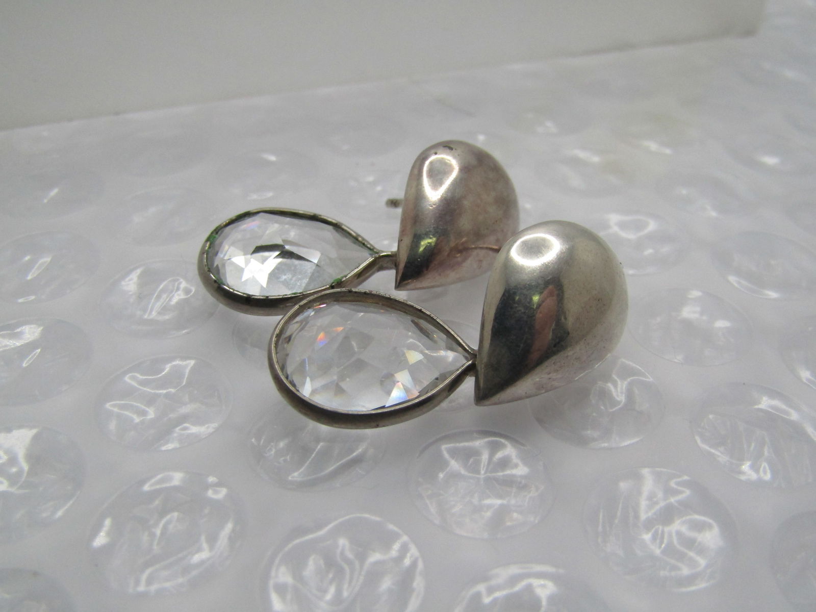 Vintage Teardrop Stud & Crystal Drop Earrings, Pierced, Marked .925 - 4