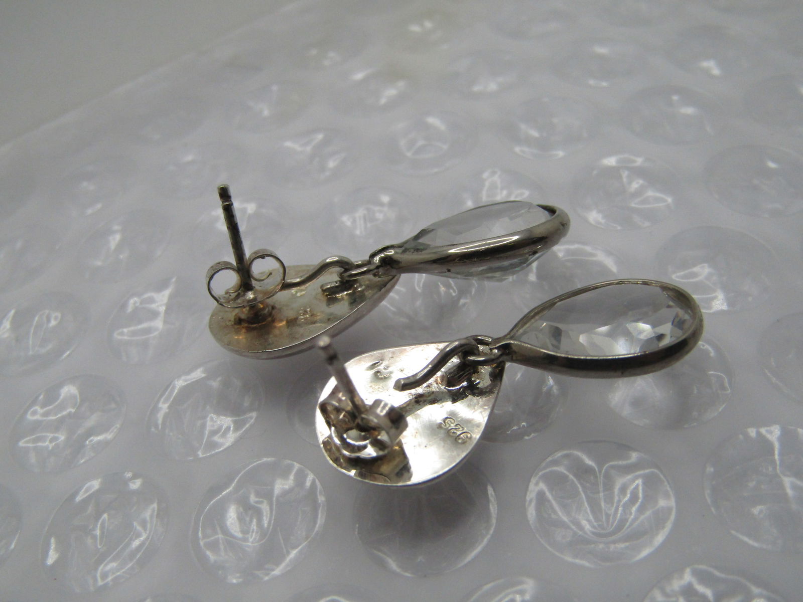 Vintage Teardrop Stud & Crystal Drop Earrings, Pierced, Marked .925 - 5