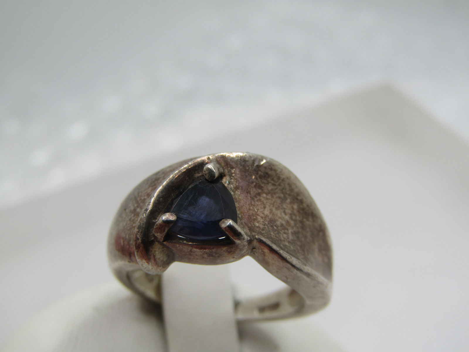 Vintage Sterling Blue Stone Ring, Sz. 5.5, Triangular - 2