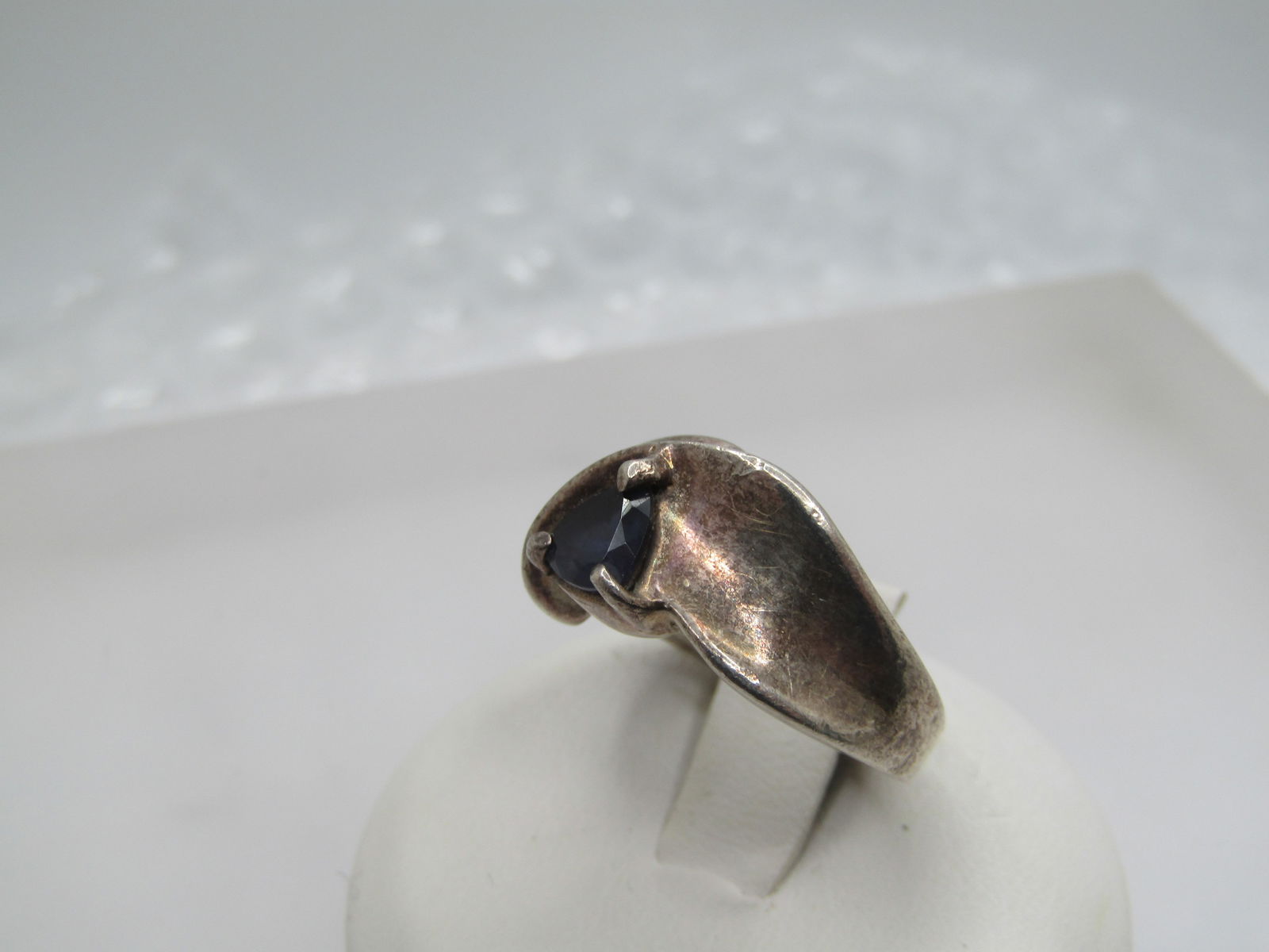 Vintage Sterling Blue Stone Ring, Sz. 5.5, Triangular - 3