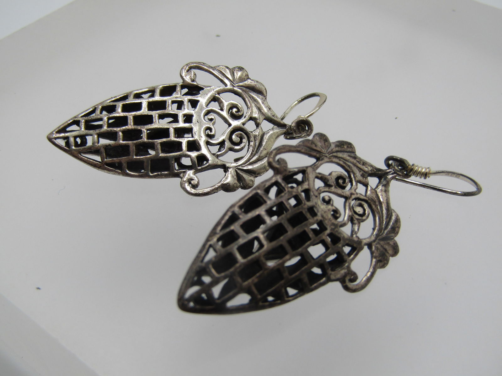 Vintage Sterling Onyx Scrolled Earrings, Pierced, 1980's-1990's - 4