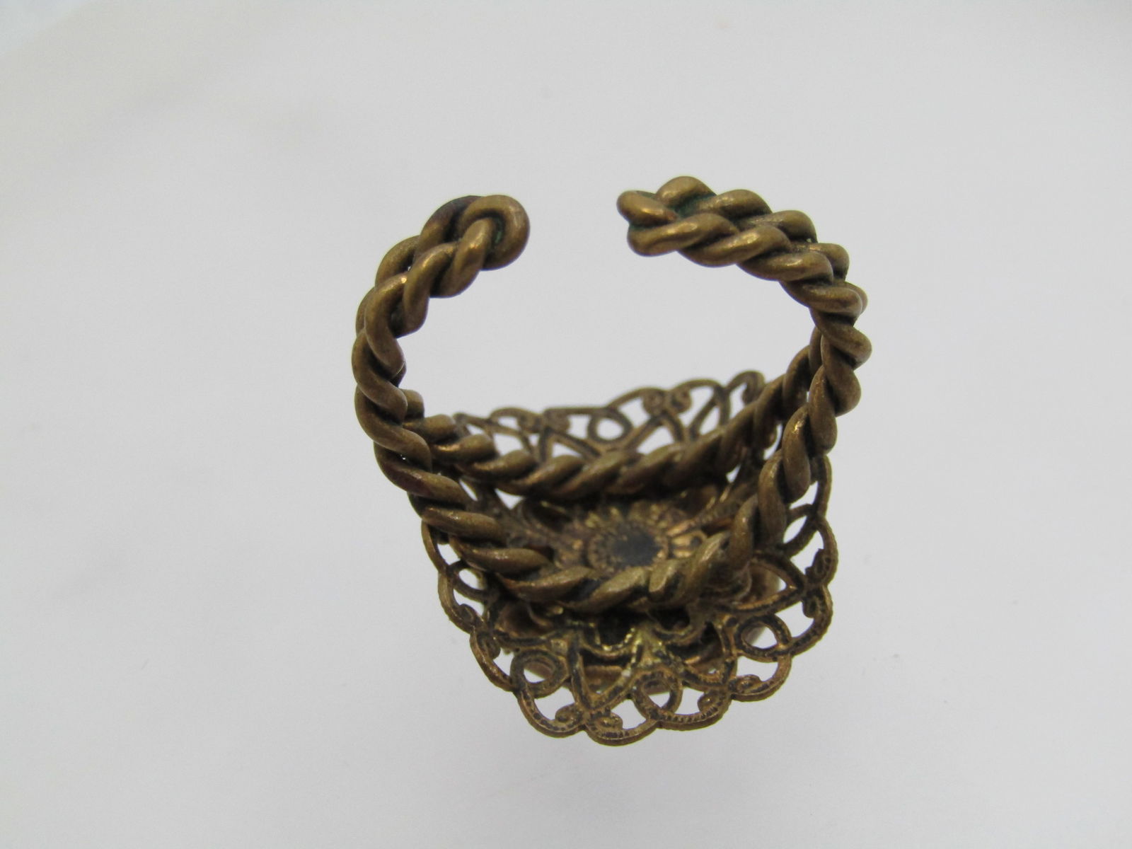 Vintage Mother-of-Pearl Brass Ring, Western German, Adjustable, Late 1940's-1960's - 3