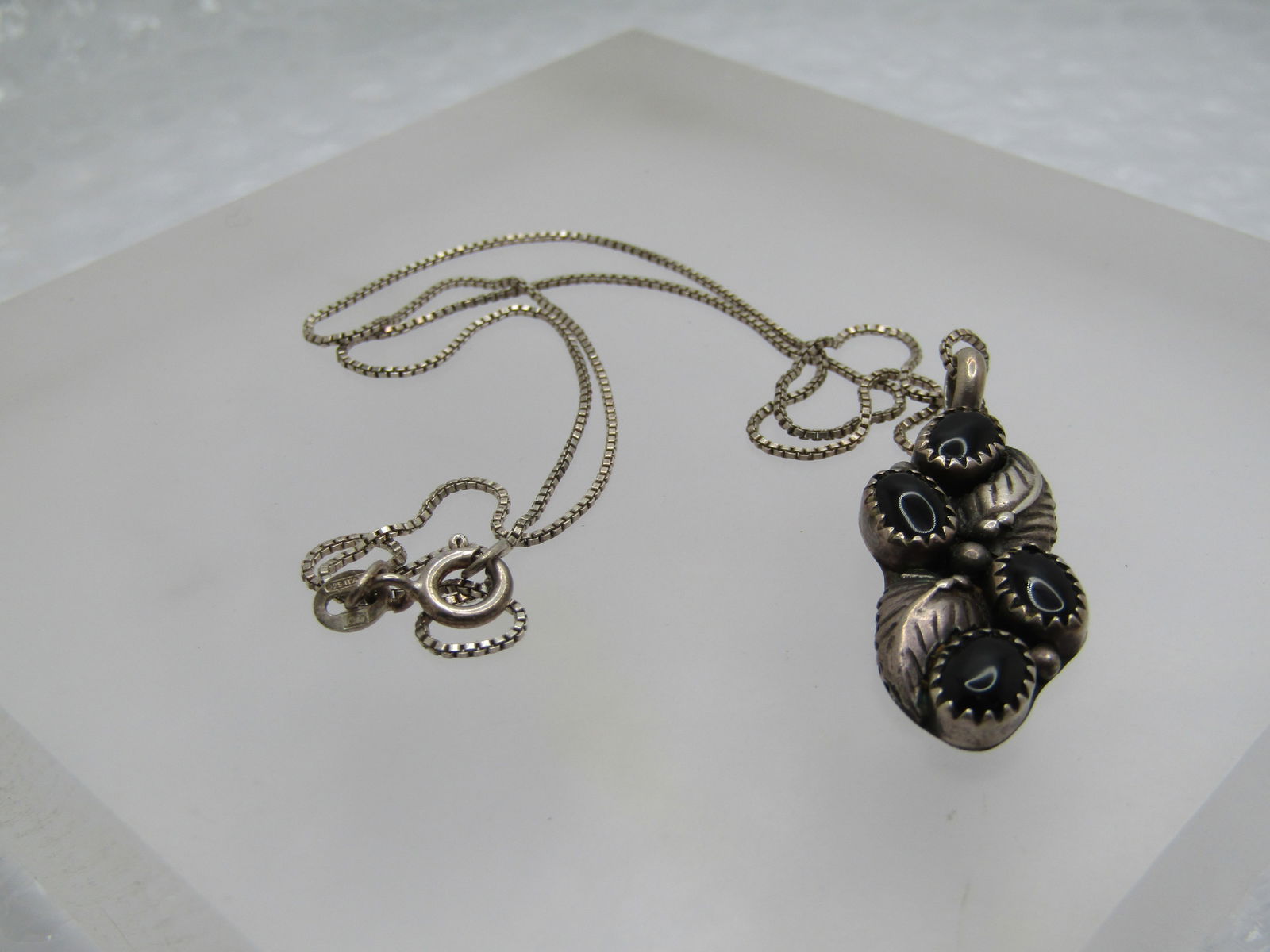 Vintage Sterling Southwestern Onyx Feather Necklace, 18", Signed Marsala - 6