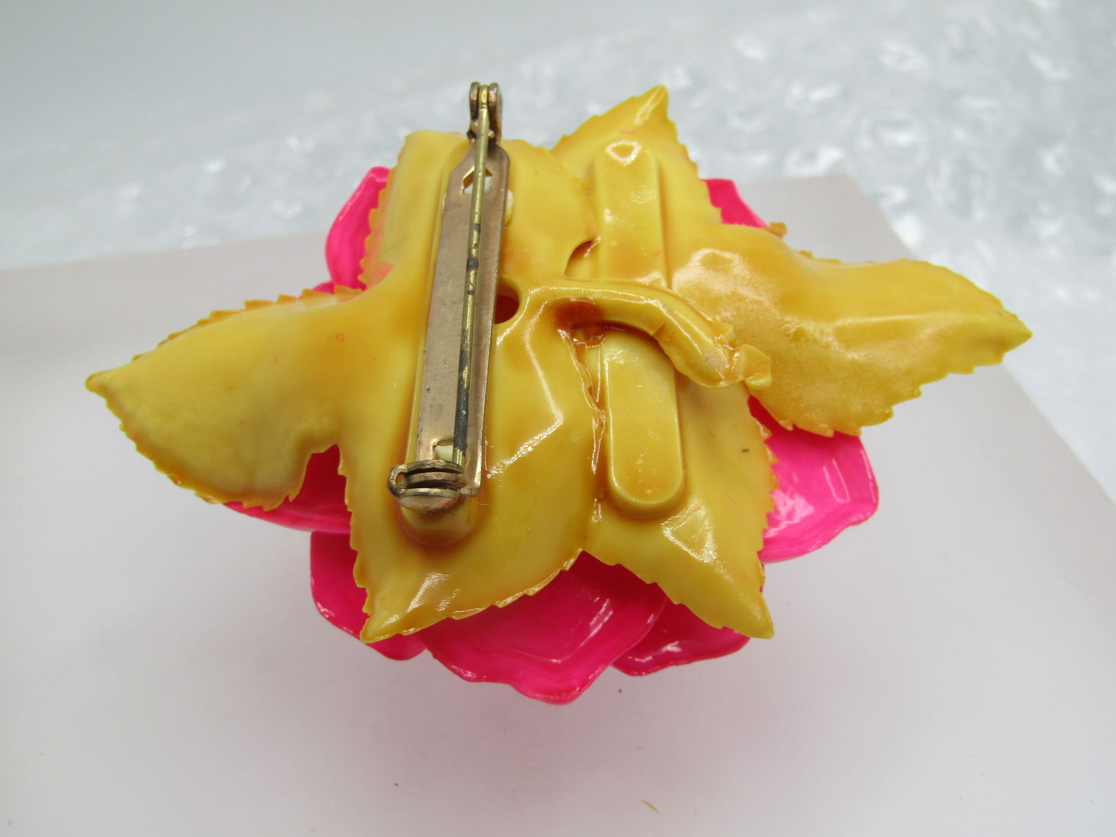Vintage Plastic Large Rose Brooch & Clip Earrings, 1950's-1960's, 3.25" - 4