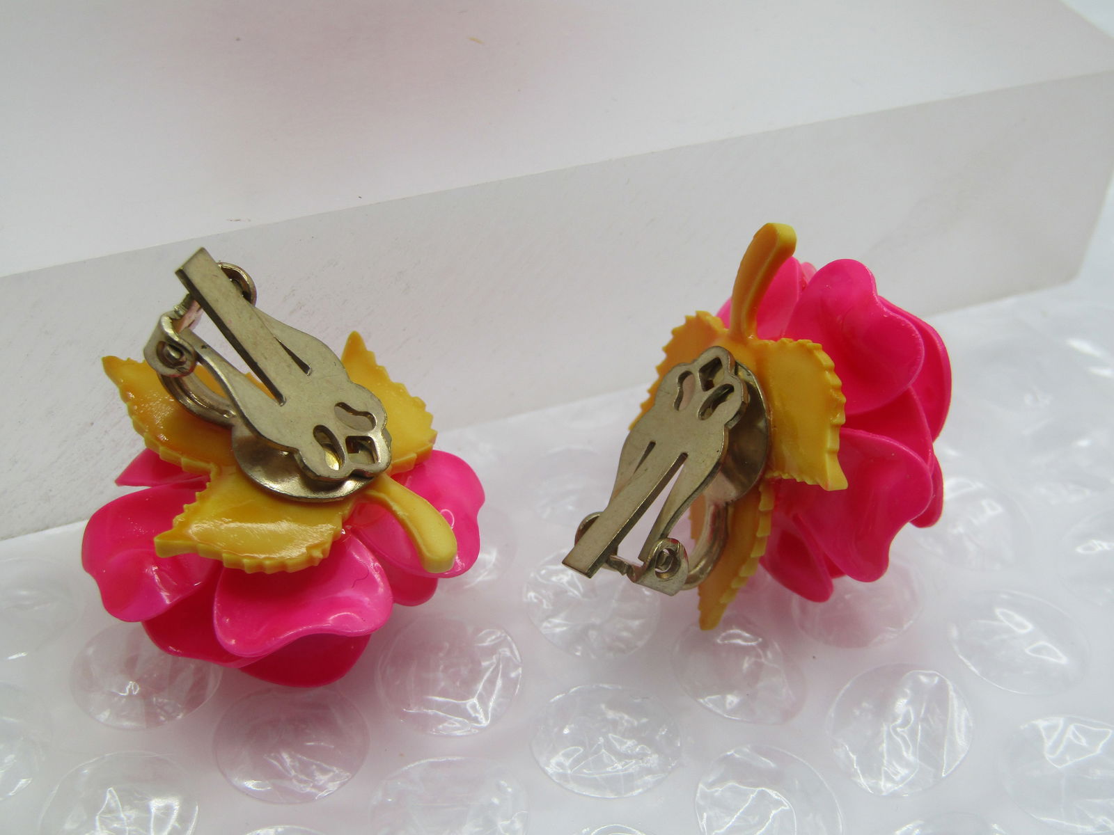 Vintage Plastic Large Rose Brooch & Clip Earrings, 1950's-1960's, 3.25" - 5