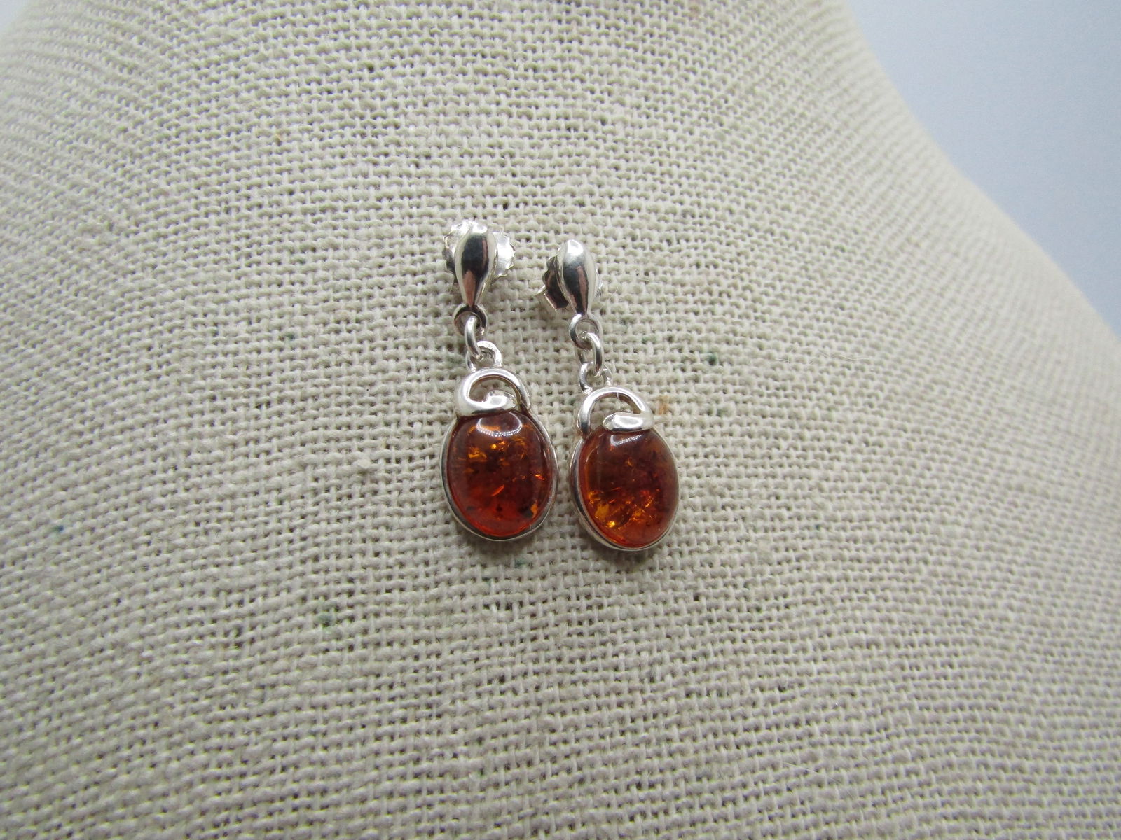 Sterling Amber Stud & Dangle Earrings, Pierced