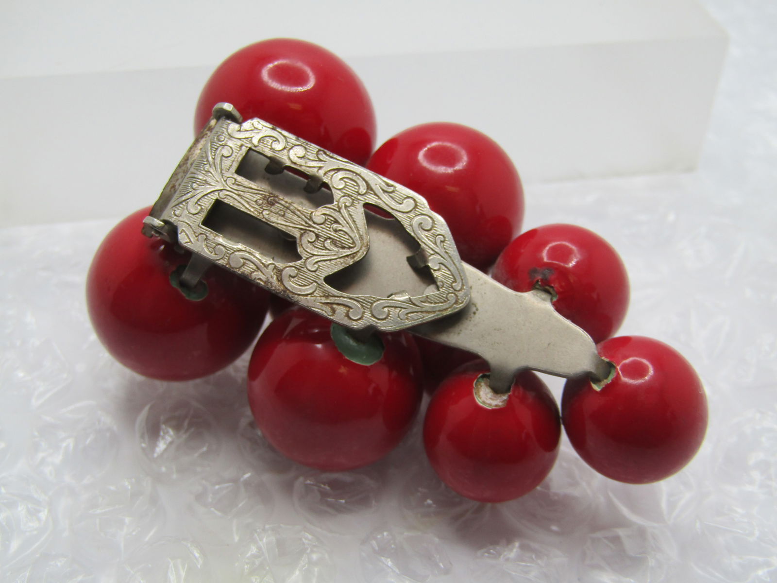 Vintage Red Cluster Beaded Dress Clip, 1930's-1940's - 4