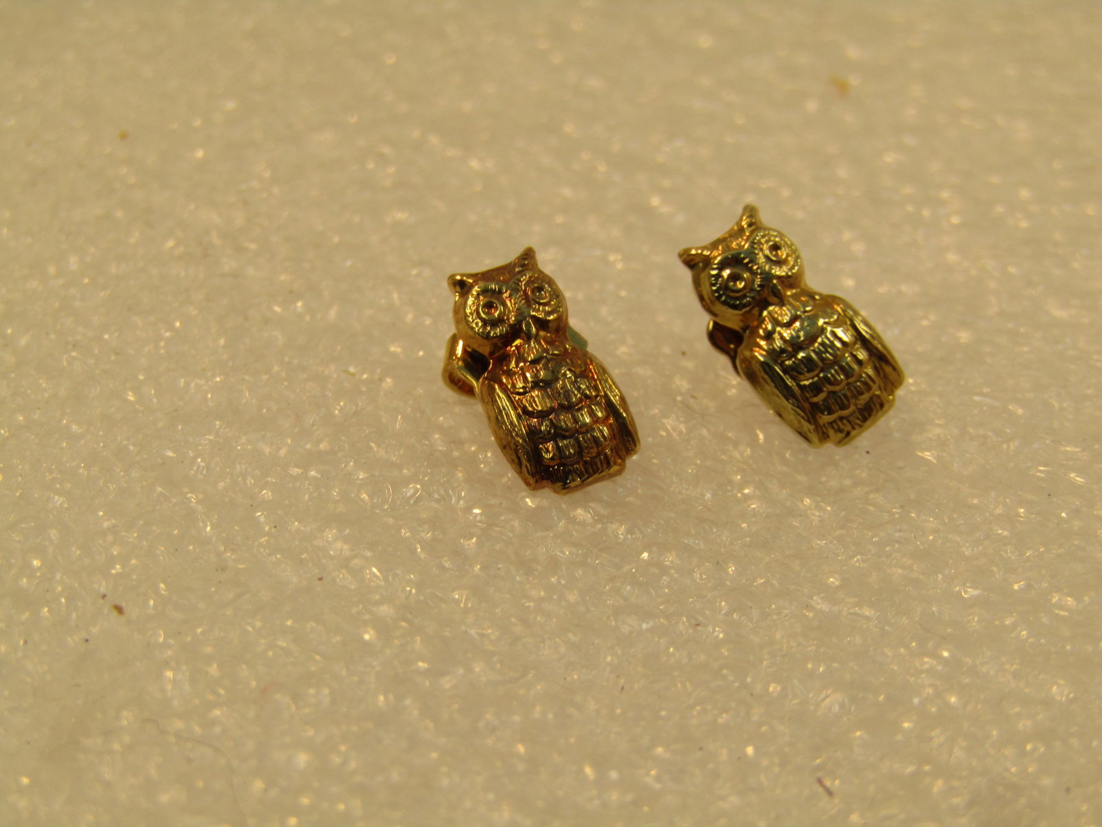 Vintage Owl Pierced Earrings, 14kt Gold Posts, 1960's-1970's - 2