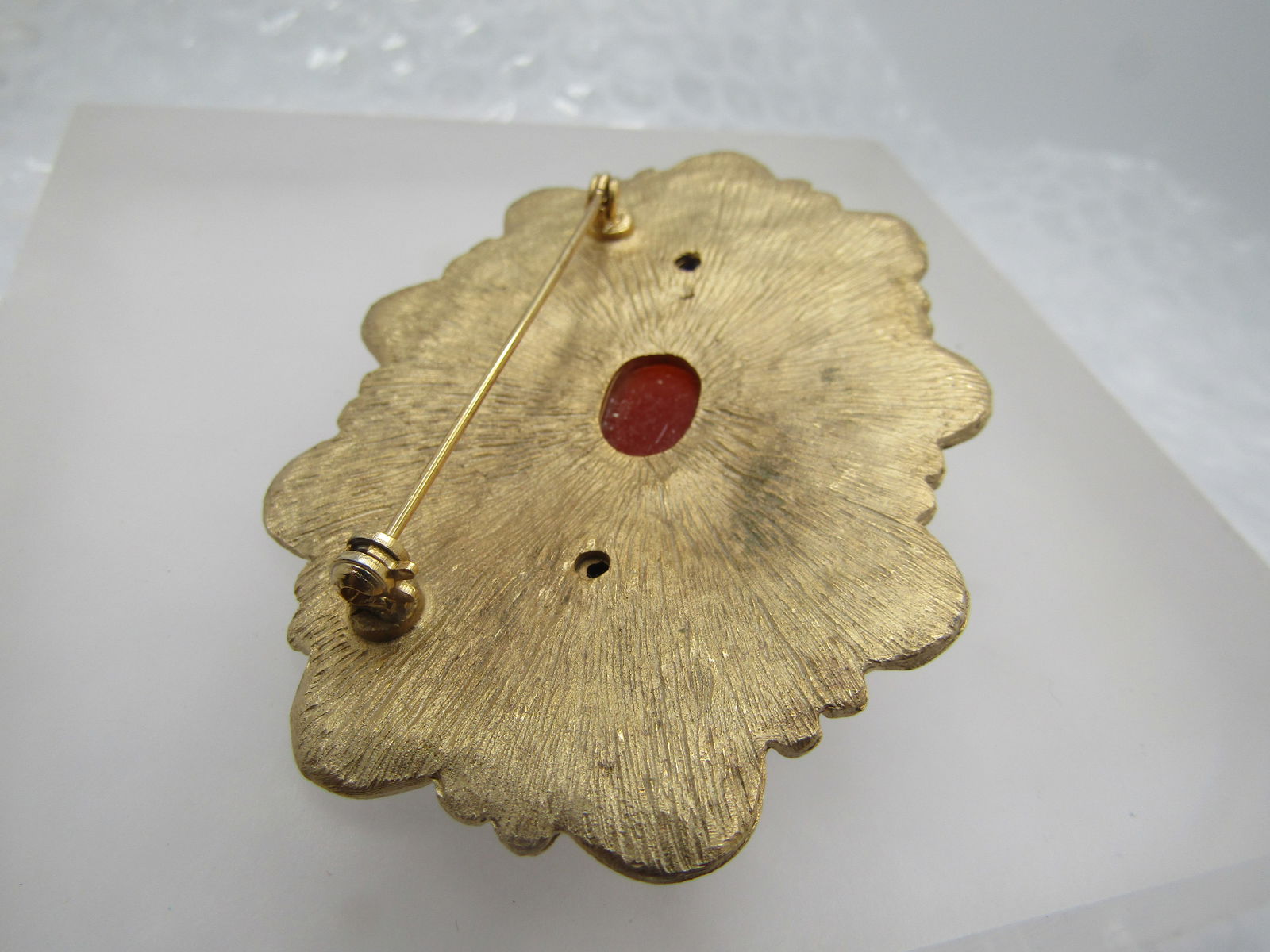 Vintage Amber & Blue Stone Brooch, Victorian Themed, 1980's-1990's - 5