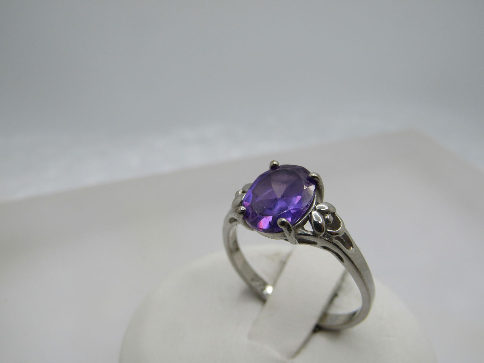 Vintage Silver Plated Amethyst Ring, Sz. 8, 1980's-1990's - 4