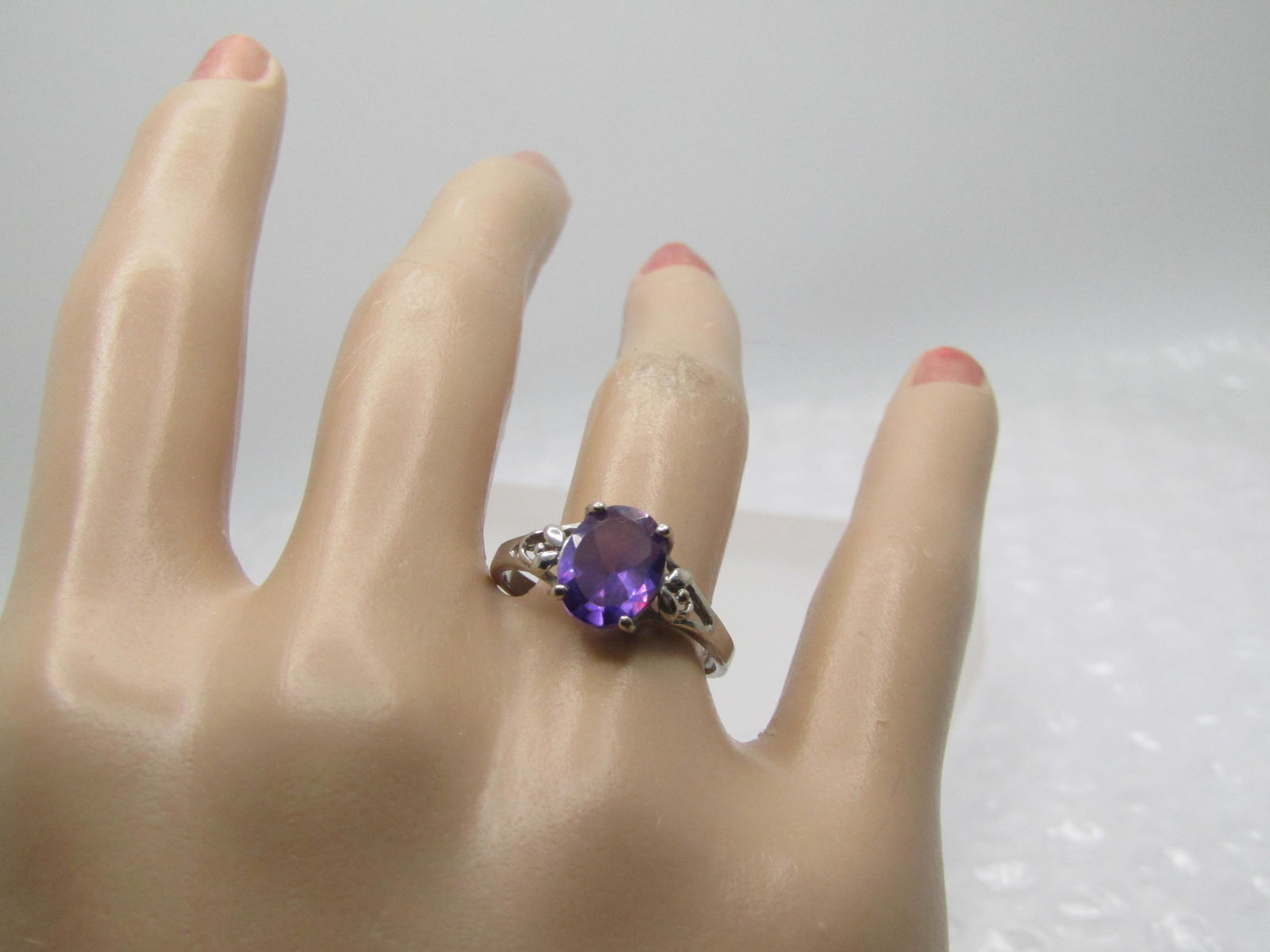 Vintage Silver Plated Amethyst Ring, Sz. 8, 1980's-1990's - 8