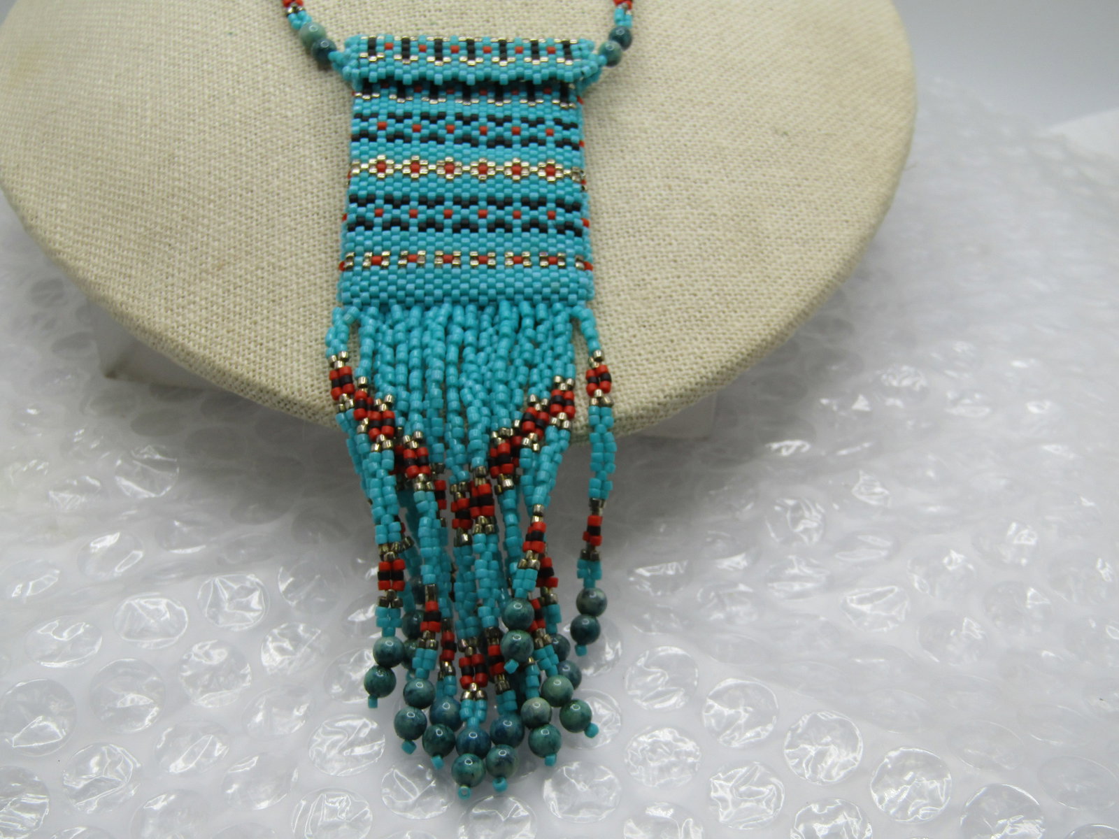 Vintage Southwestern Beaded Tassel Pouch Necklace, 24" - 2