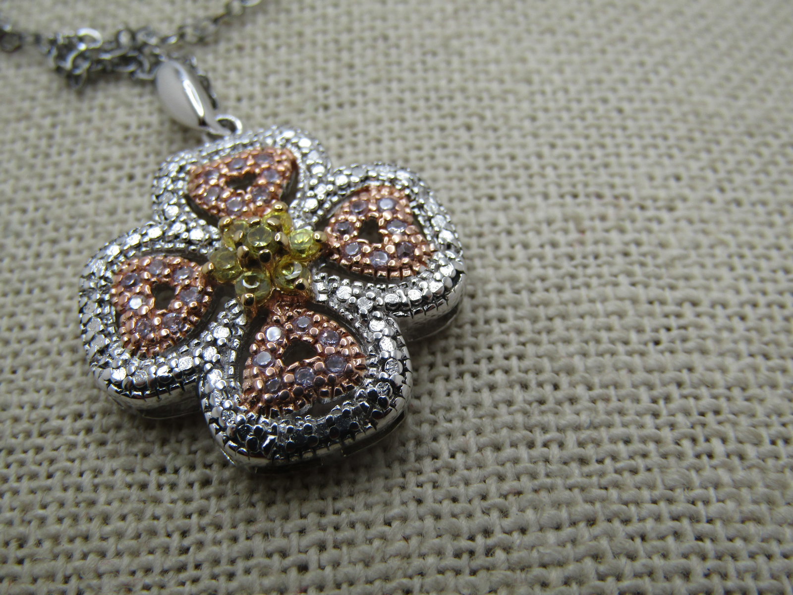 Sterling Sterling CZ Necklace, 18", Heart Blossom Design, Two-Tone - 3