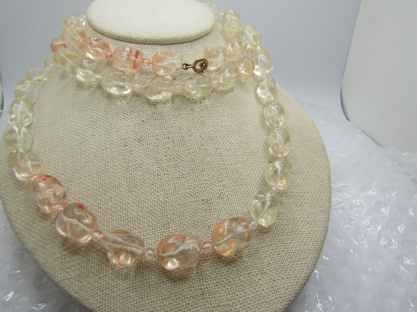 Vintage Clear/Pink Plastic Nugget Necklace, 46", Germany, 1960's - 2