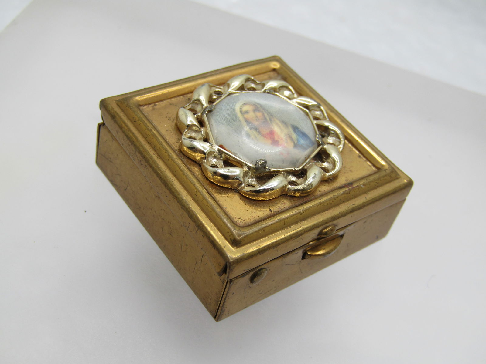 Vintage Blessed Mother Pill Box, 1950's-1960's, 1.25" Square - 2