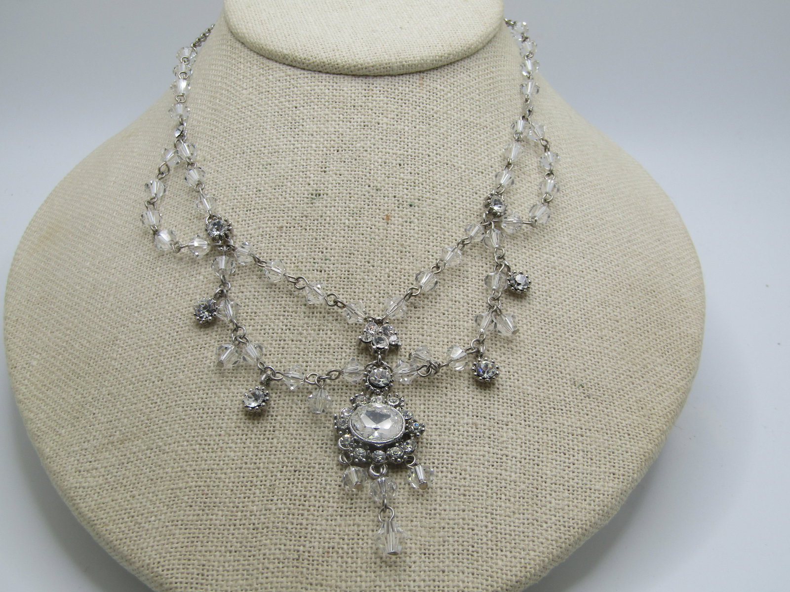 Crystal & Rhinestone Lavalier/Drop Necklace 18", 1980's-1990's - 2