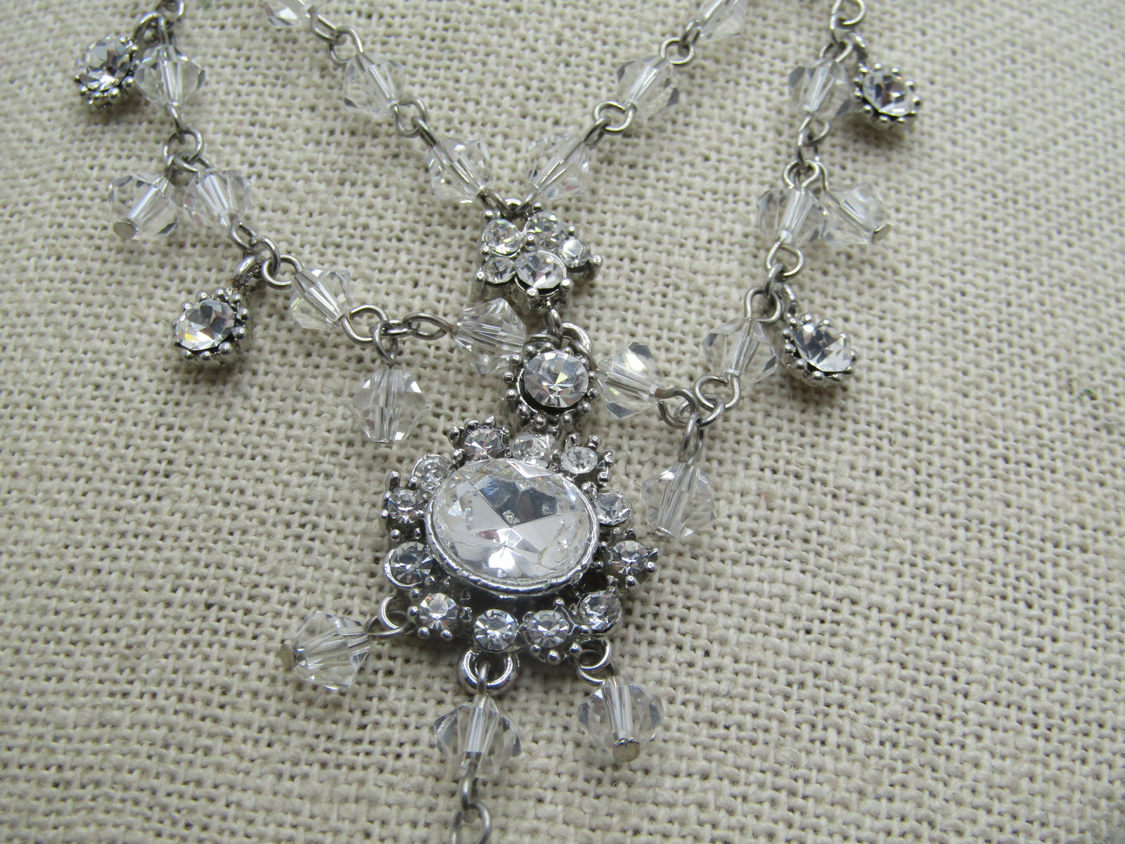 Crystal & Rhinestone Lavalier/Drop Necklace 18", 1980's-1990's - 3