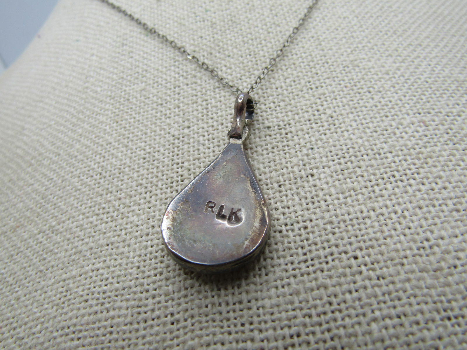 Vintage Inlaid Sterling Southwestern Turquoise/MOP/Red Necklace , 19". - 4