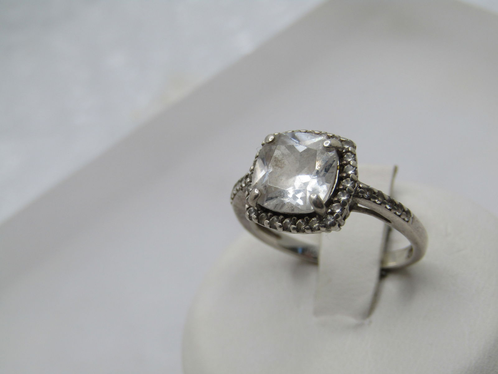 Vintage Sterling CZ Halo Engagement ring, Sz. 7, Appx. 1.5 CTW, Signed - 2