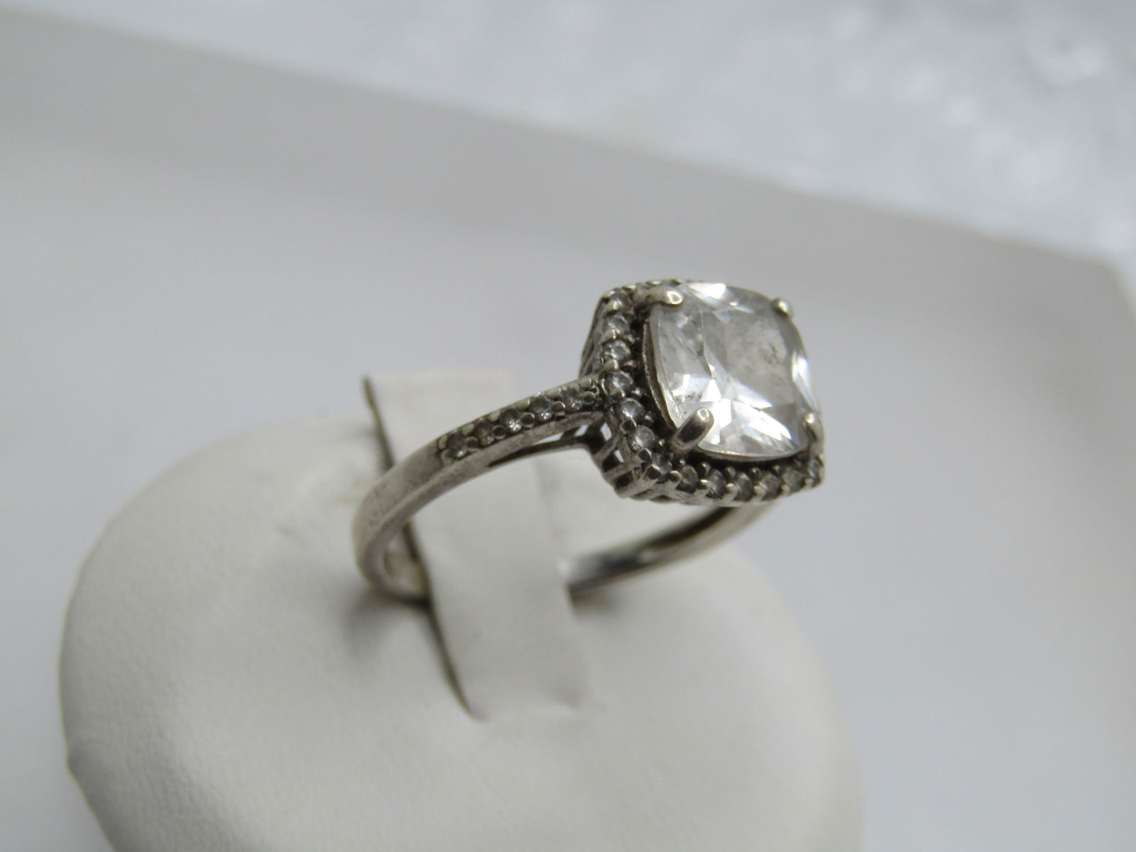 Vintage Sterling CZ Halo Engagement ring, Sz. 7, Appx. 1.5 CTW, Signed - 3