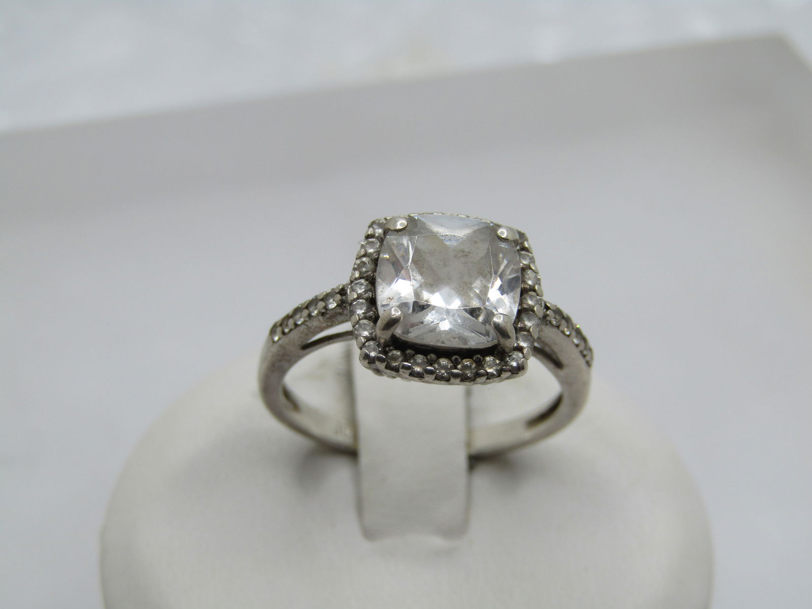 Vintage Sterling CZ Halo Engagement ring, Sz. 7, Appx. 1.5 CTW, Signed - 4