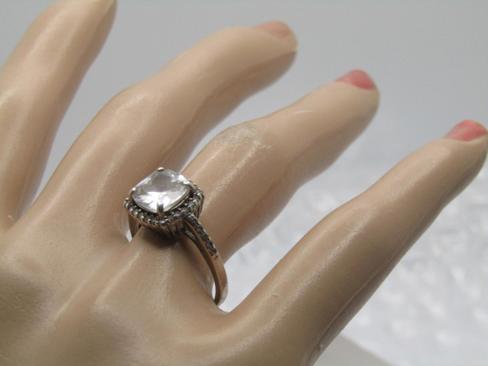 Vintage Sterling CZ Halo Engagement ring, Sz. 7, Appx. 1.5 CTW, Signed - 6