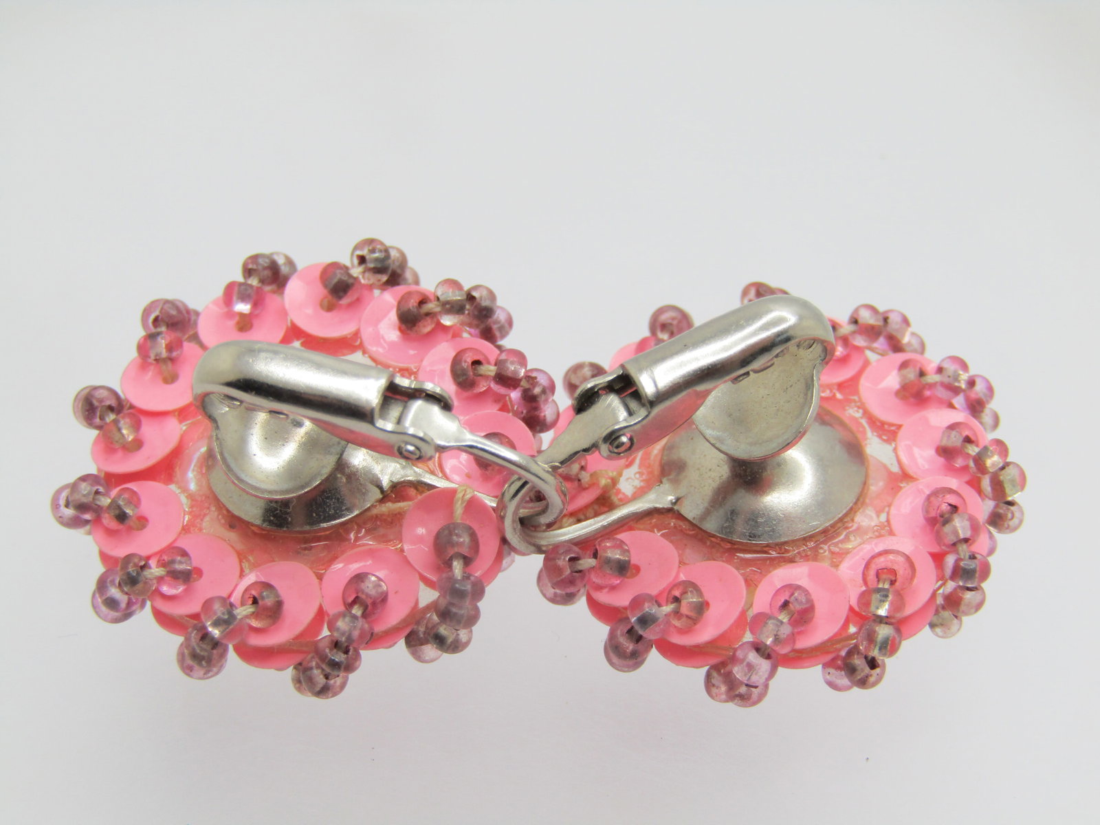 Vintage Pink & Lavender Earrings, Sequin & Beaded, 1950's-1960's. - 5