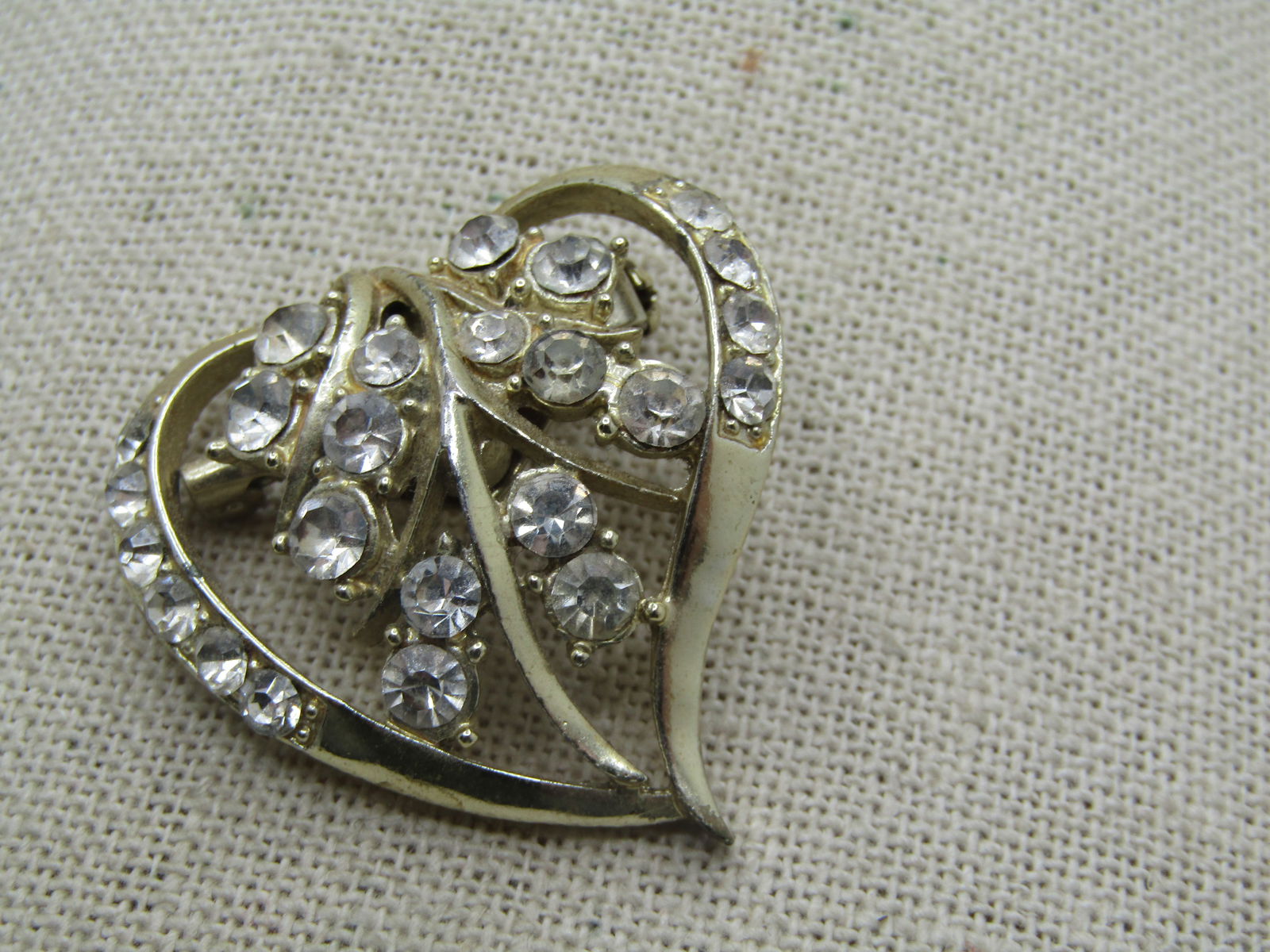 Vintage Rhinestone Heart Brooch, 1960's, 1.5" - 2