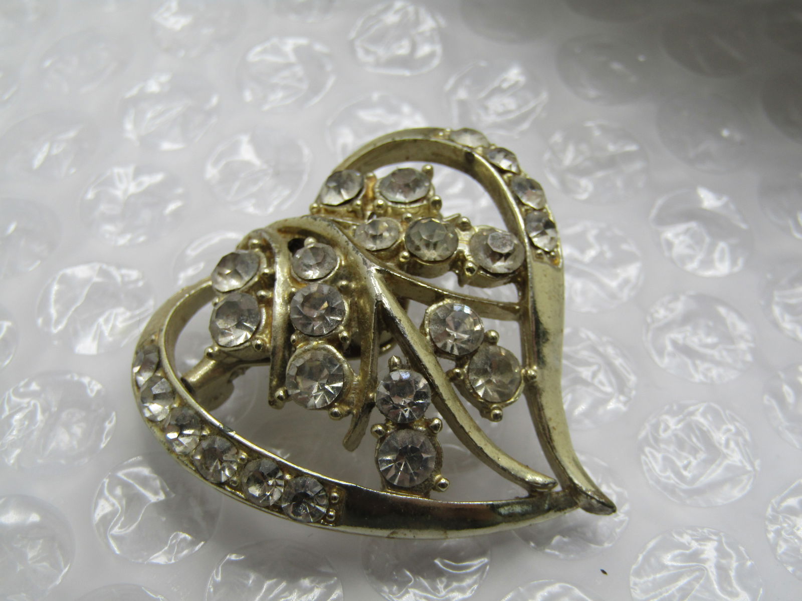 Vintage Rhinestone Heart Brooch, 1960's, 1.5" - 5