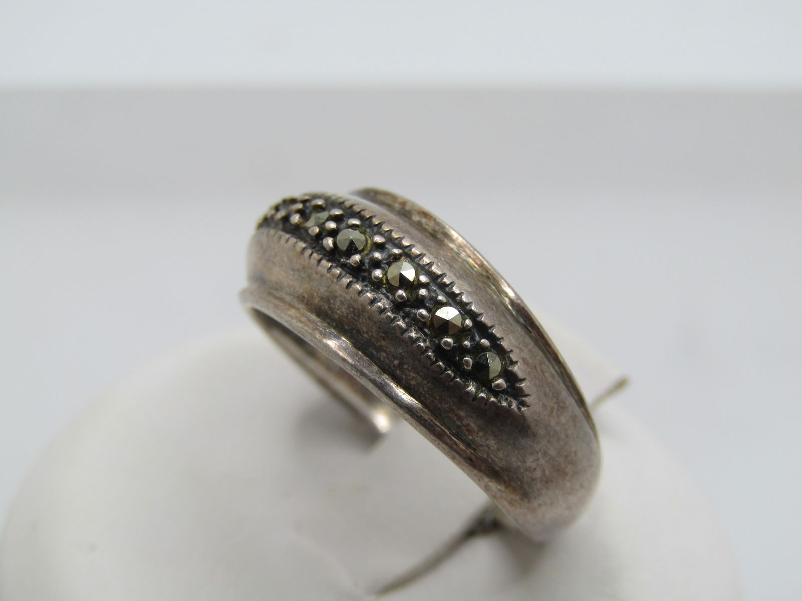 Vintage Sterling Marcasite Domed Band Ring, Sz. 7.25, Unisex, 1970's-1980's - 3