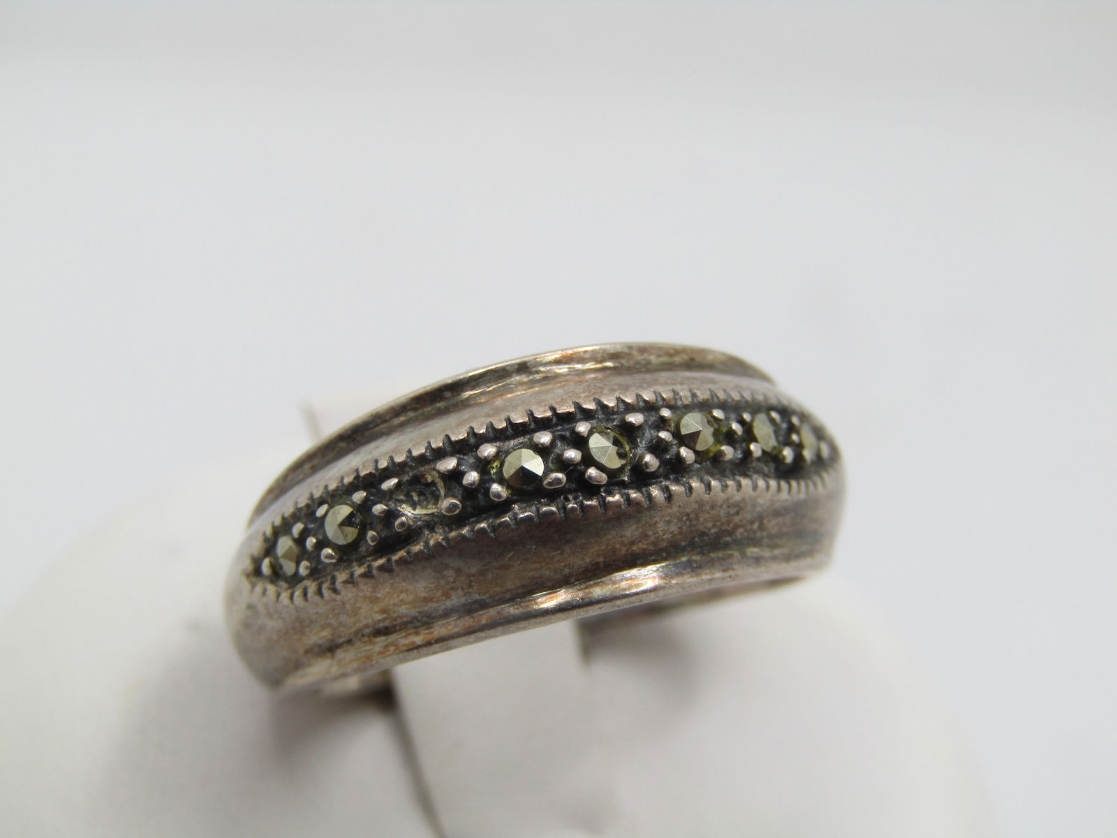 Vintage Sterling Marcasite Domed Band Ring, Sz. 7.25, Unisex, 1970's-1980's - 4
