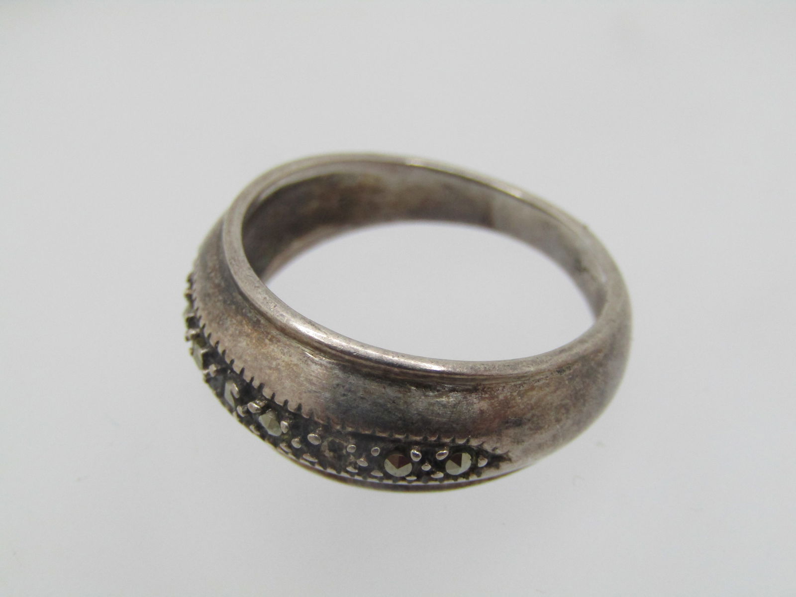 Vintage Sterling Marcasite Domed Band Ring, Sz. 7.25, Unisex, 1970's-1980's - 5