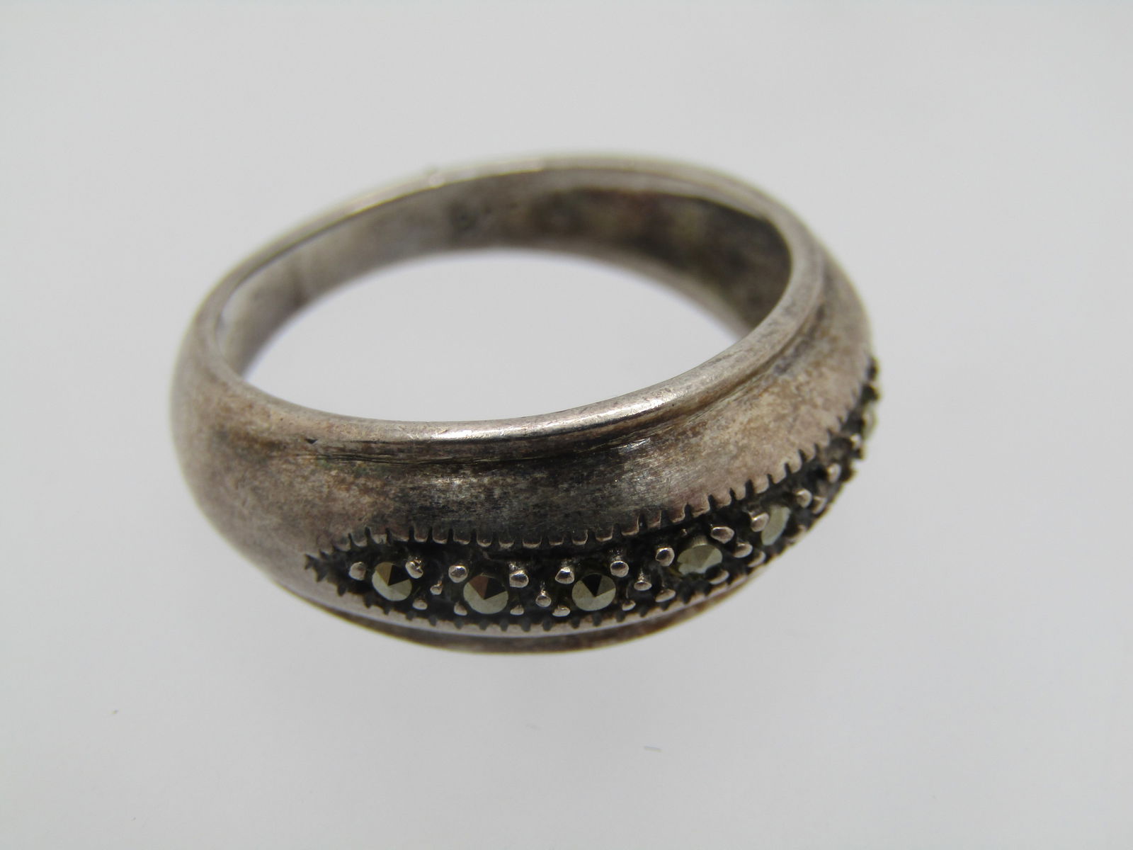 Vintage Sterling Marcasite Domed Band Ring, Sz. 7.25, Unisex, 1970's-1980's - 6