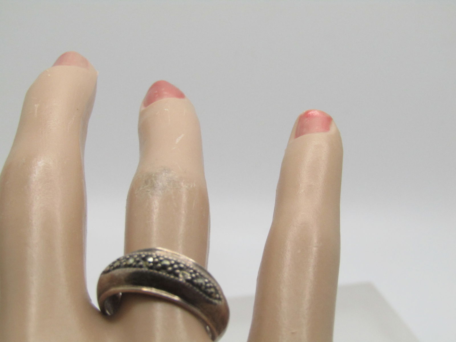 Vintage Sterling Marcasite Domed Band Ring, Sz. 7.25, Unisex, 1970's-1980's - 7