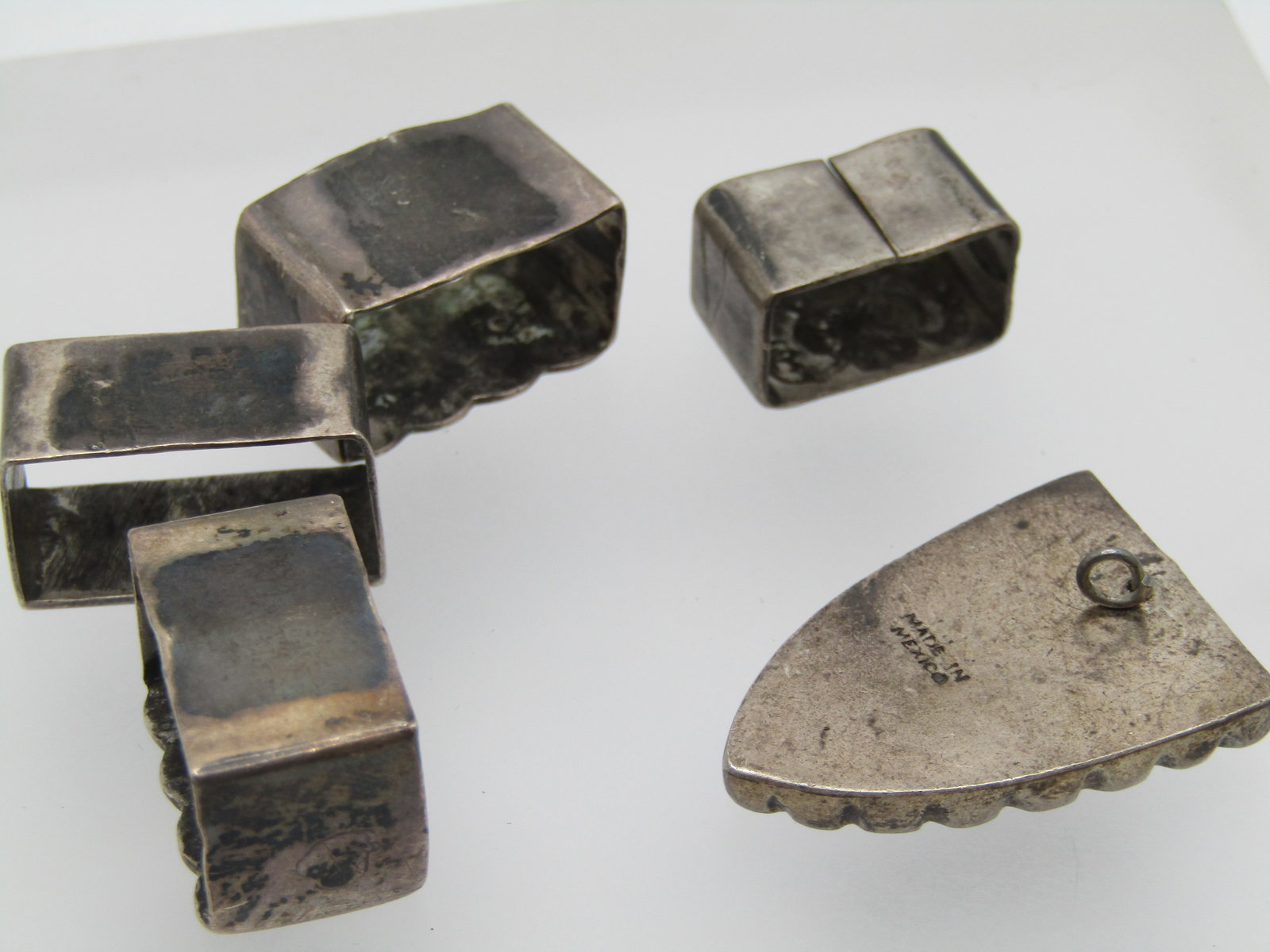 Vintage Sterling Southwestern Ranger Belt Pieces, Tip and 4 Keepers, Mexico - 4