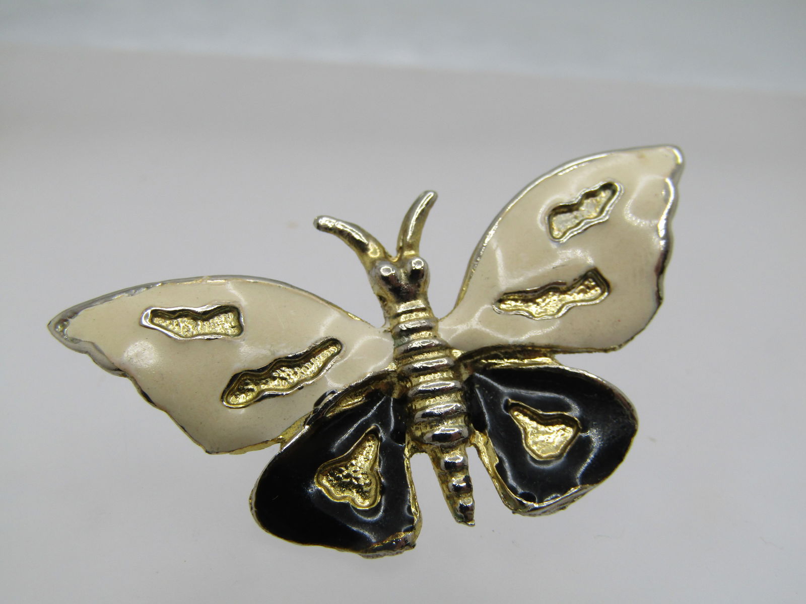 Vintage Enameled Butterfly Brooch, Black/White, 1970's/1980's. - 2