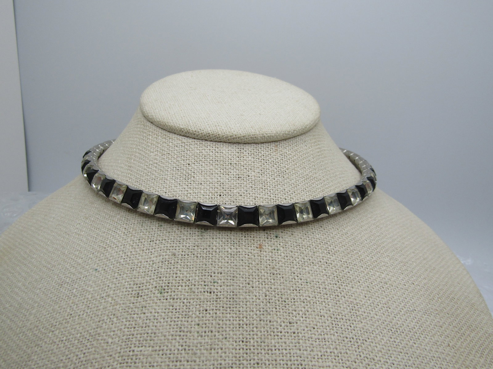 Vintage Clear & Black Rhinestone Choker/Necklace, 16", Adjustable