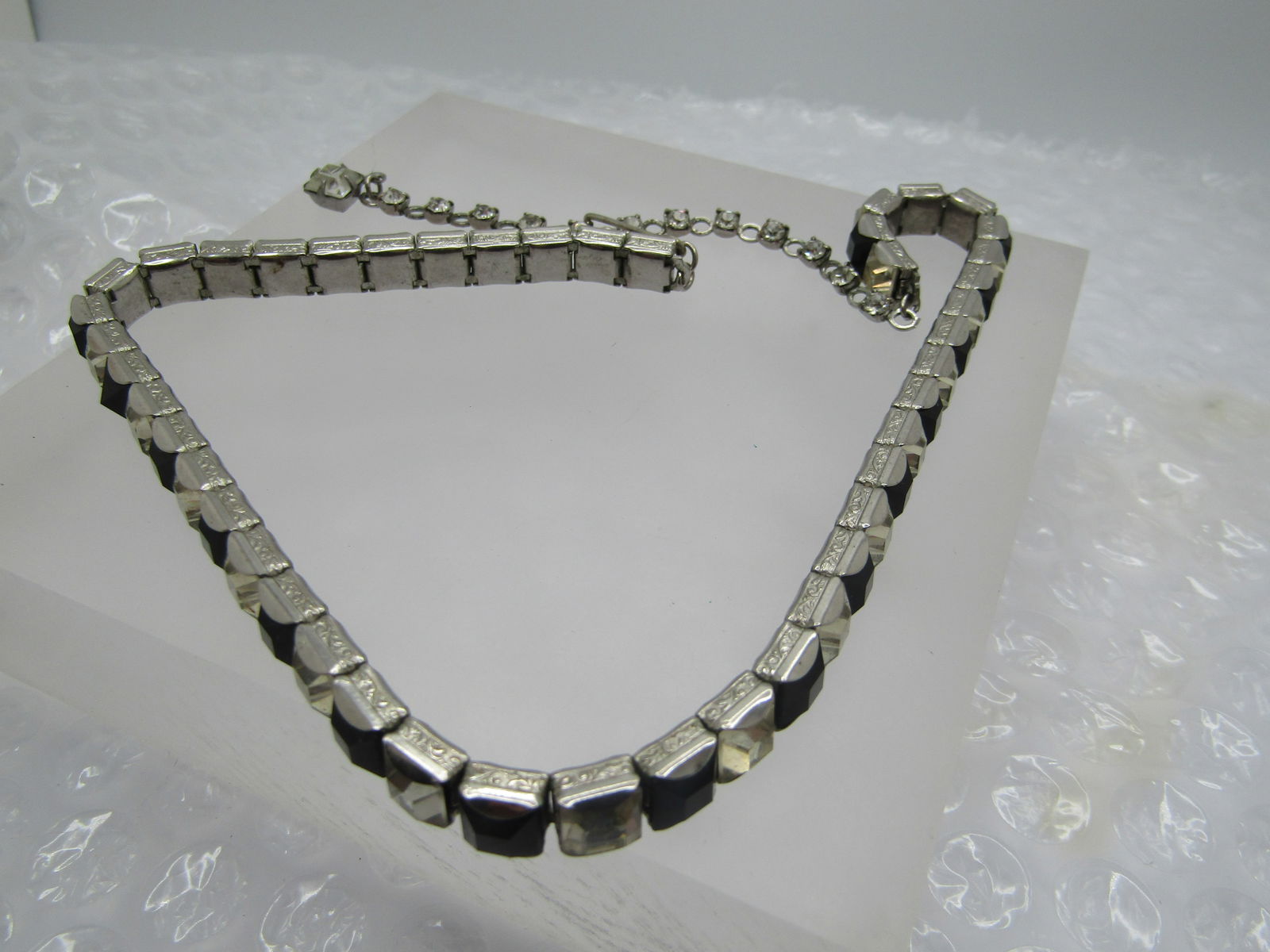 Vintage Clear & Black Rhinestone Choker/Necklace, 16", Adjustable - 6