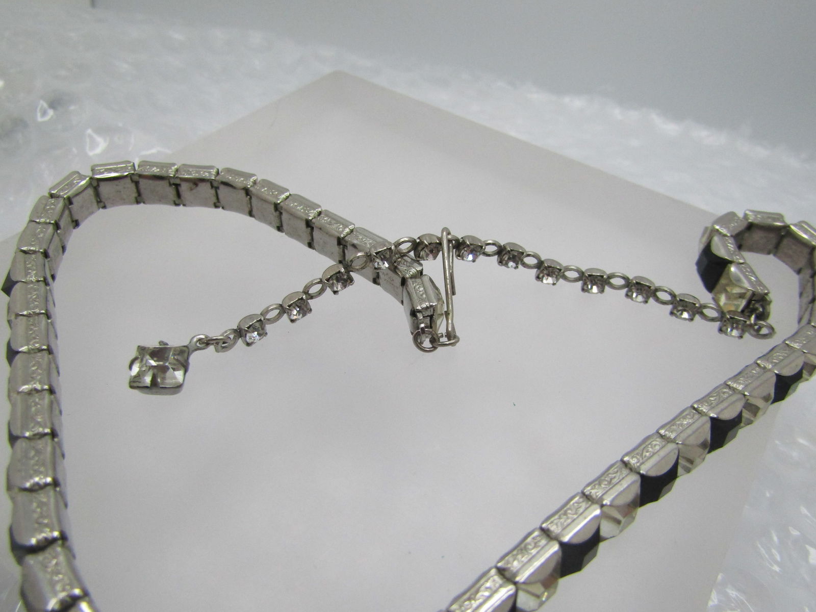 Vintage Clear & Black Rhinestone Choker/Necklace, 16", Adjustable - 8